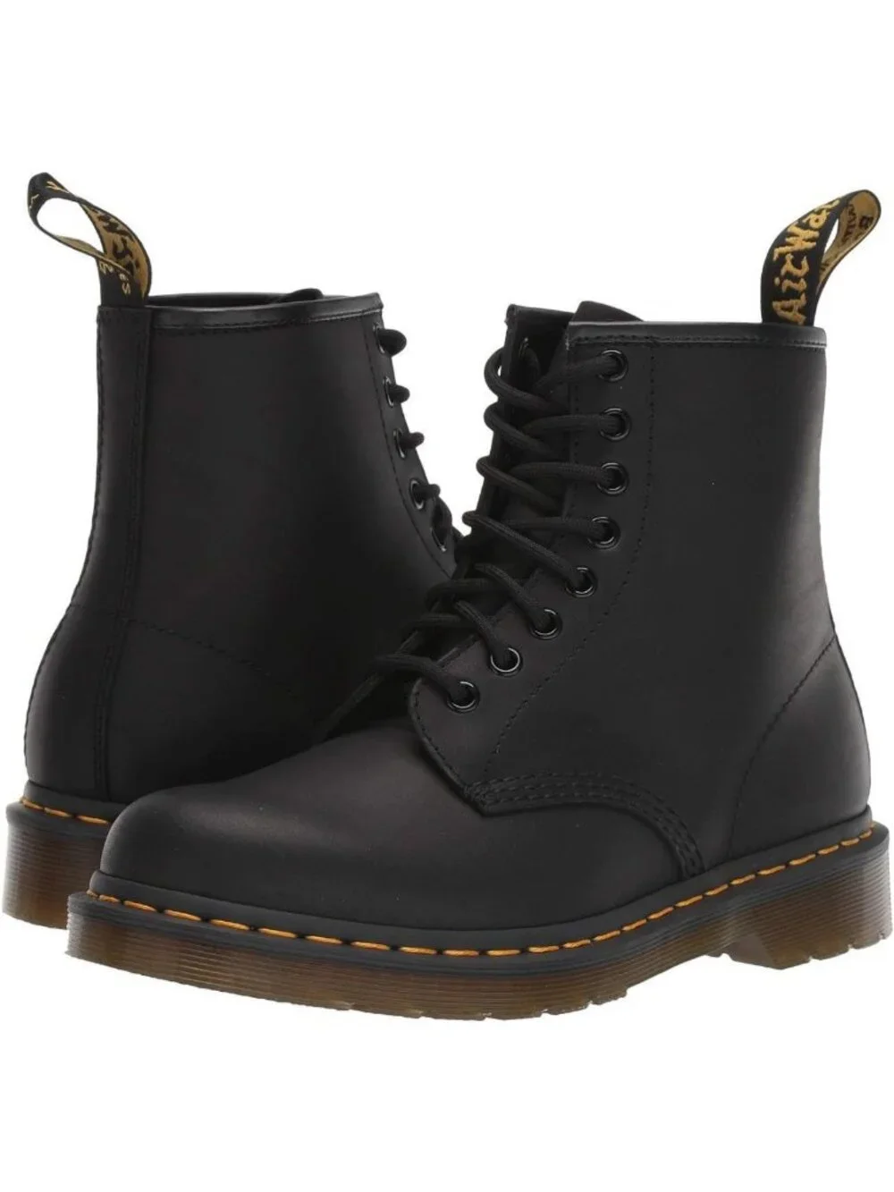 Stylish Unisex 8 Eye Greasy Leather Boots in Black - Size 5 Women/4 Men